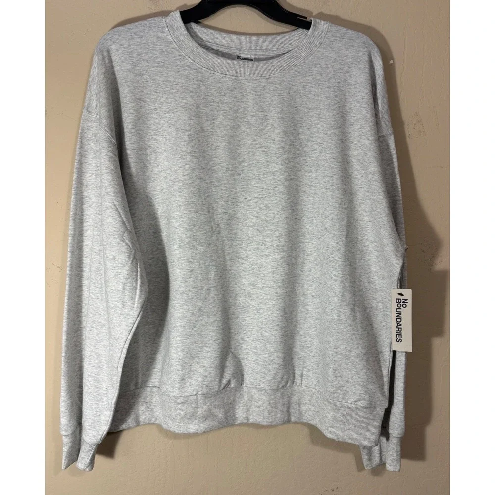 No Boundaries Sleep Long Sleeve Sweater Top Women XXL Gray Crewneck Pullover NEW